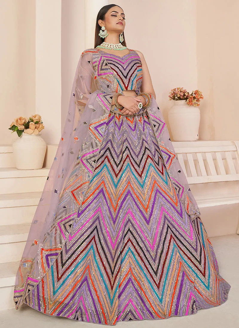 Purple Multi Sequence Embroidery Lehenga Choli