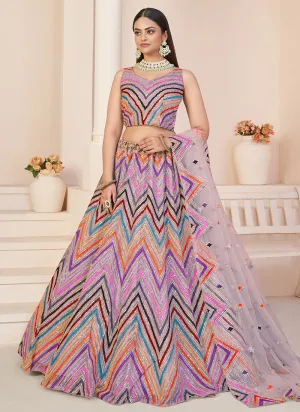 Purple Multi Sequence Embroidery Lehenga Choli