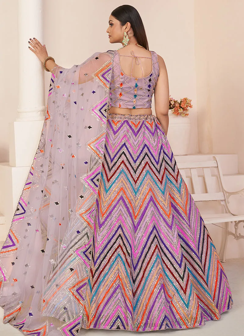 Purple Multi Sequence Embroidery Lehenga Choli