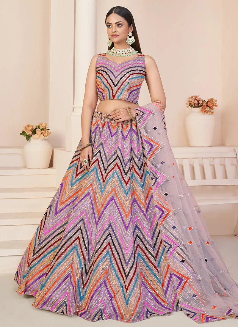Purple Multi Sequence Embroidery Lehenga Choli