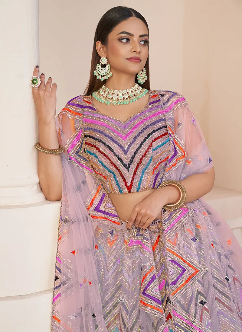 Purple Multi Sequence Embroidery Lehenga Choli