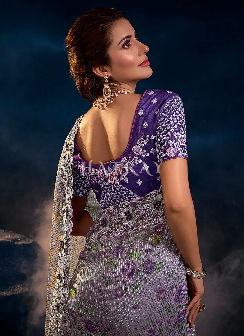 Purple Sequence Embroidered Festive Saree