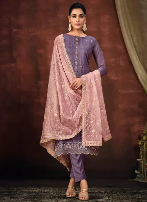 Purple Sequence Embroidery Pant Style Suit