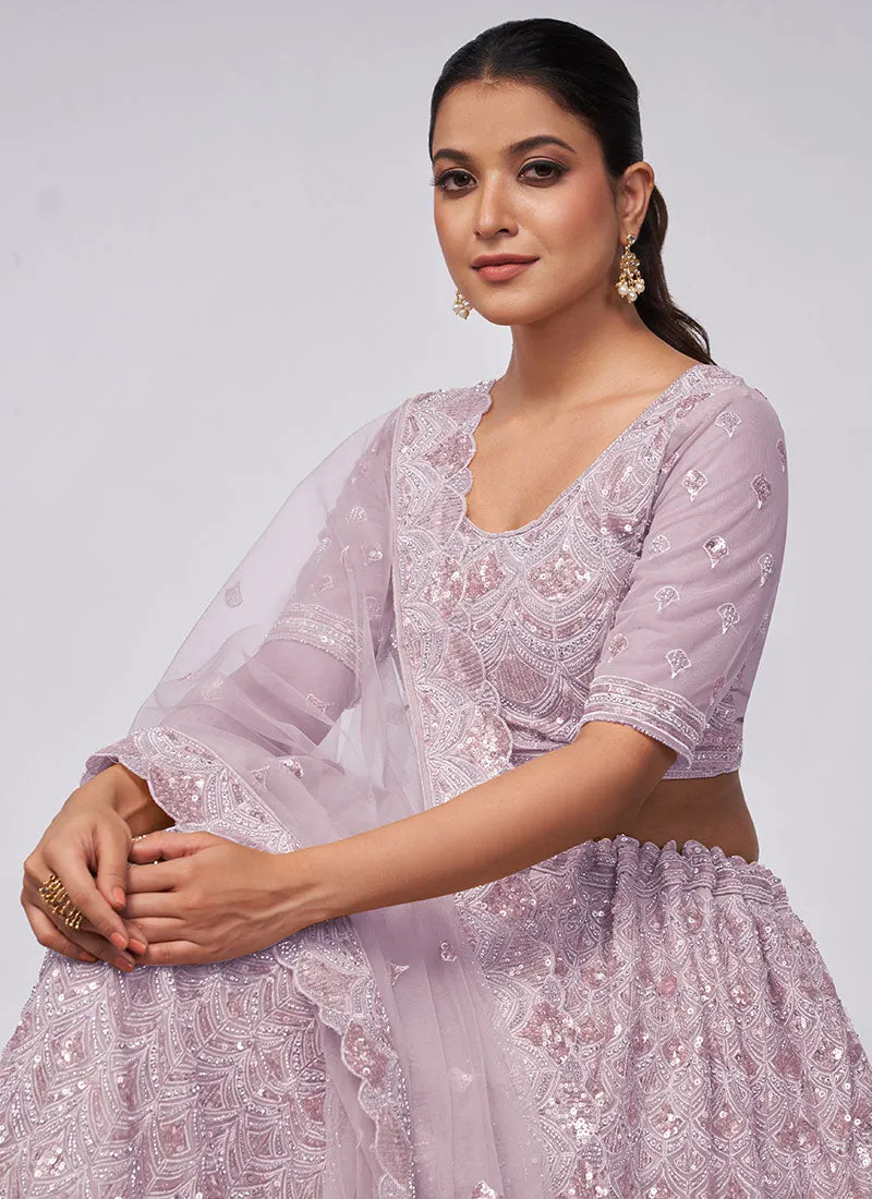 Purple Sequence Embroidery Wedding Lehenga Choli