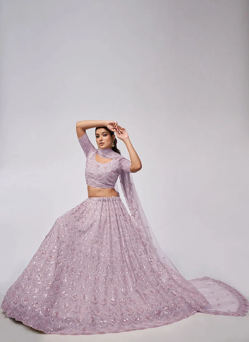 Purple Sequence Embroidery Wedding Lehenga Choli
