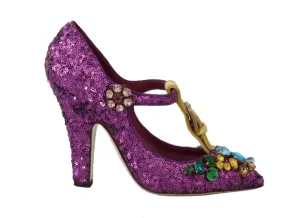 Purple Sequin Leather Crystal Sandal