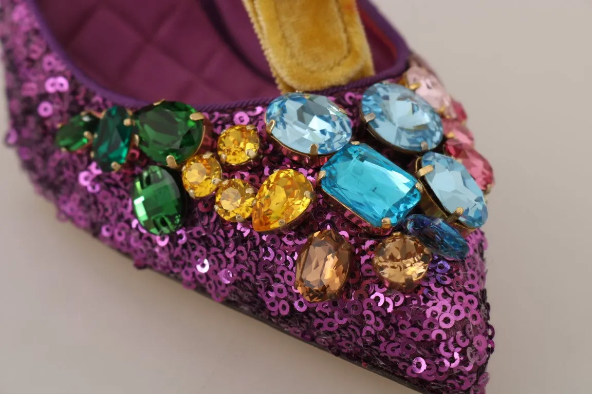 Purple Sequin Leather Crystal Sandal
