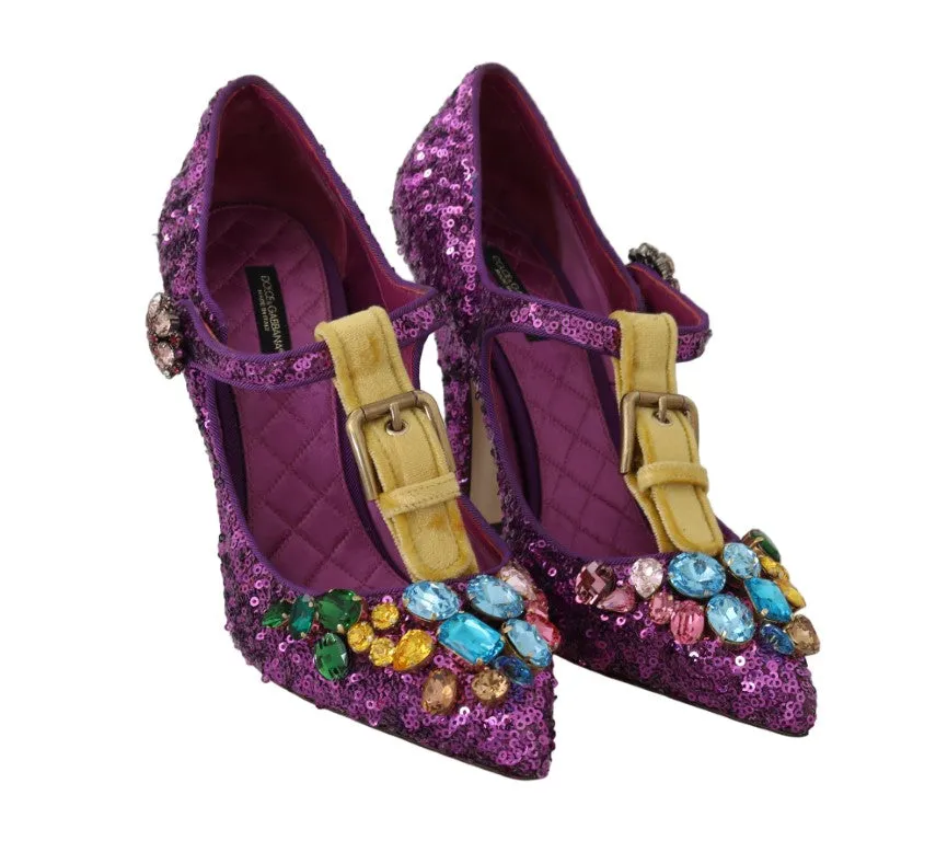 Purple Sequin Leather Crystal Sandal