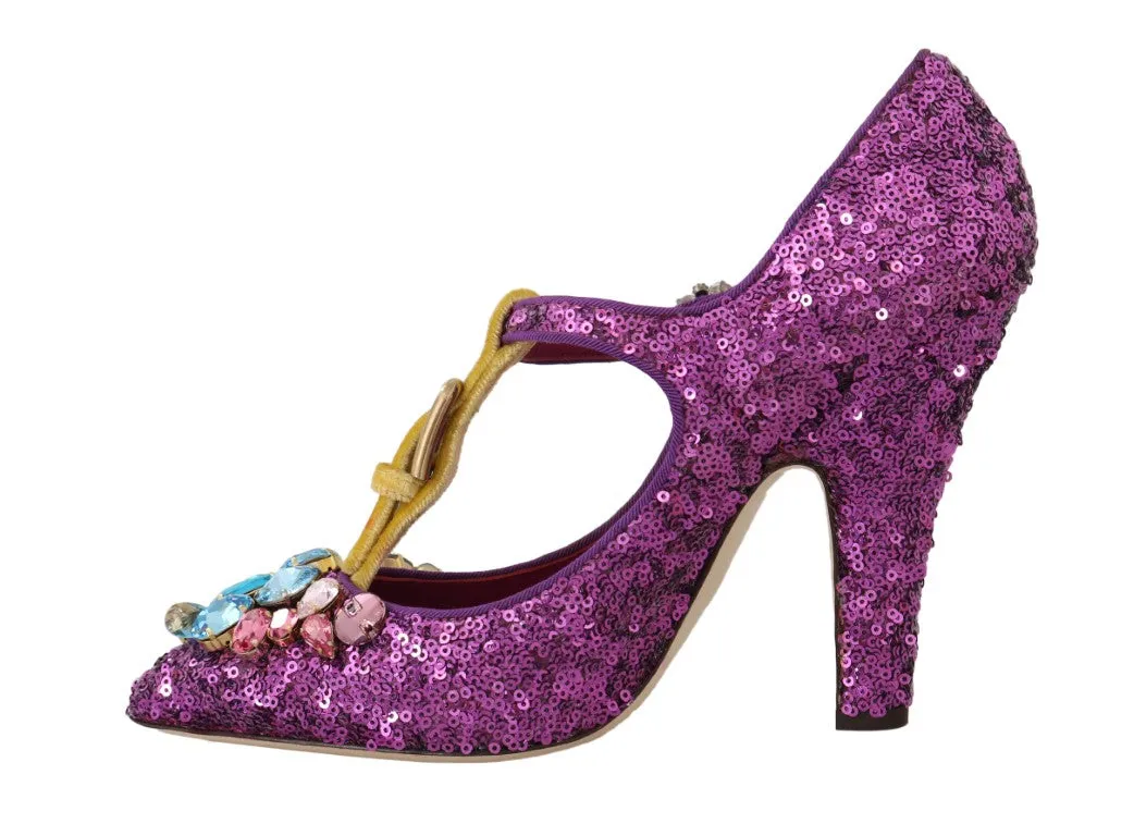 Purple Sequin Leather Crystal Sandal