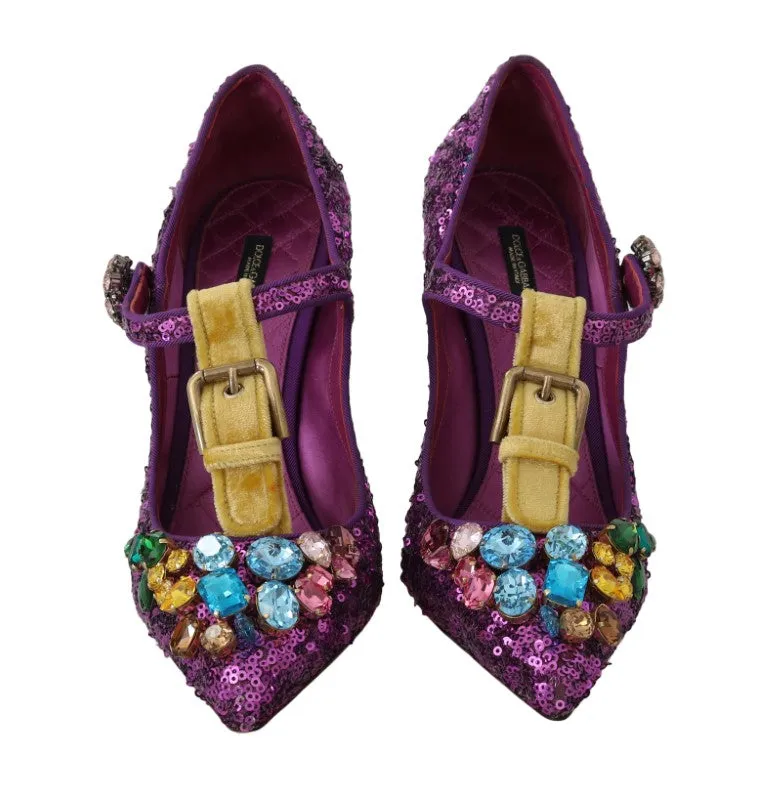 Purple Sequin Leather Crystal Sandal