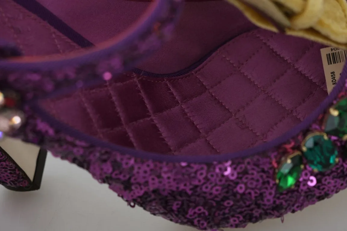 Purple Sequin Leather Crystal Sandal