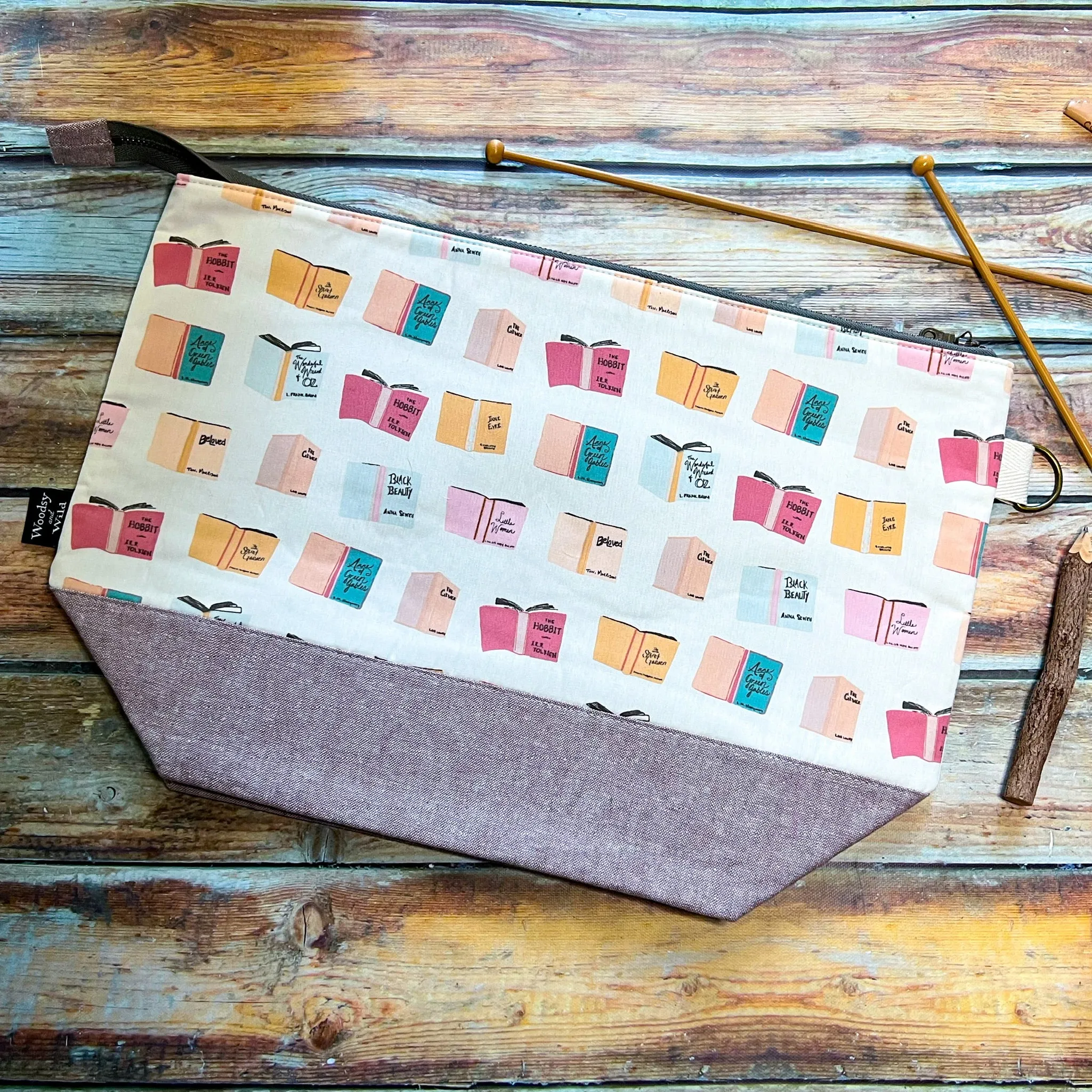 "Books"- Knitting Project Bag- Ready to Ship