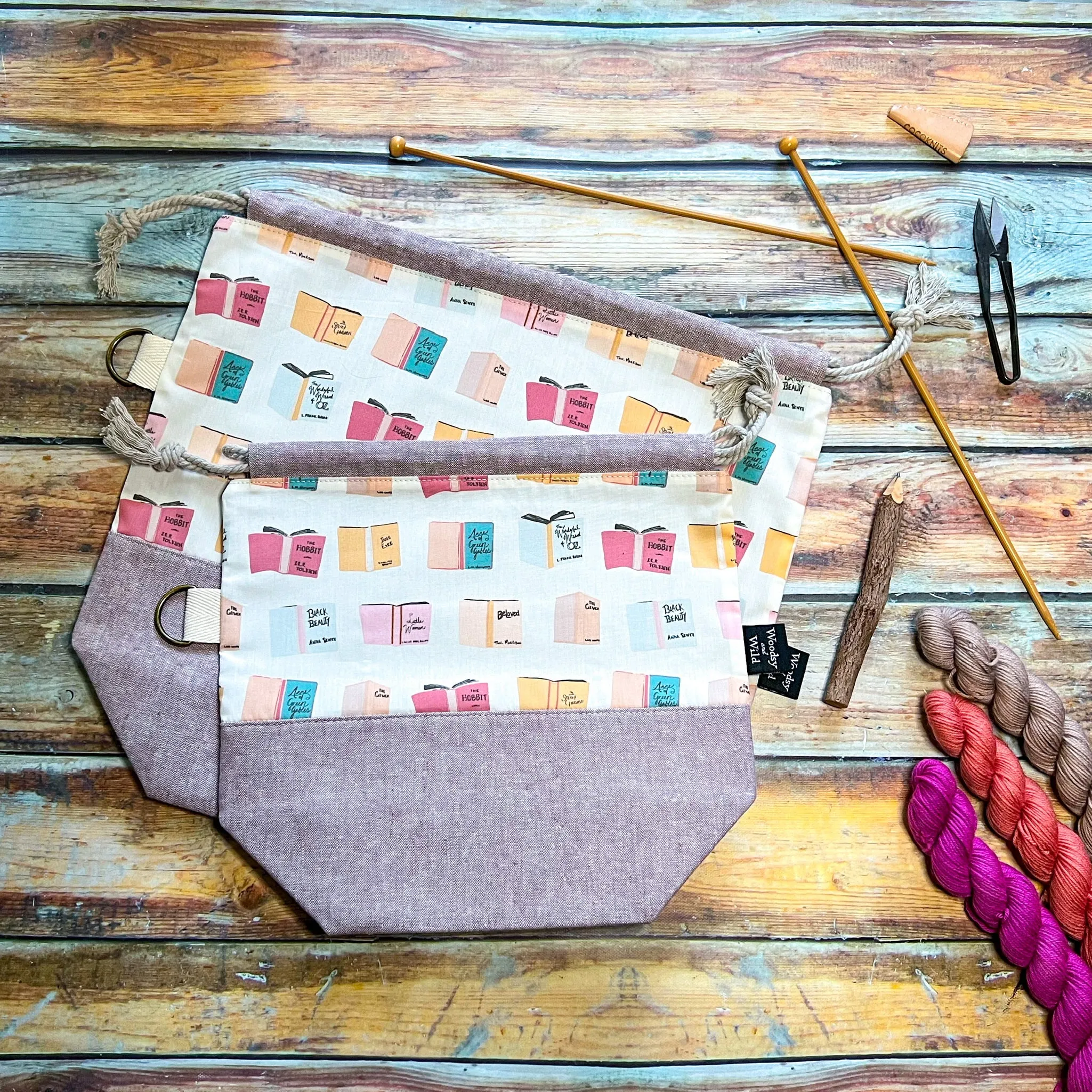 "Books"- Knitting Project Bag- Ready to Ship
