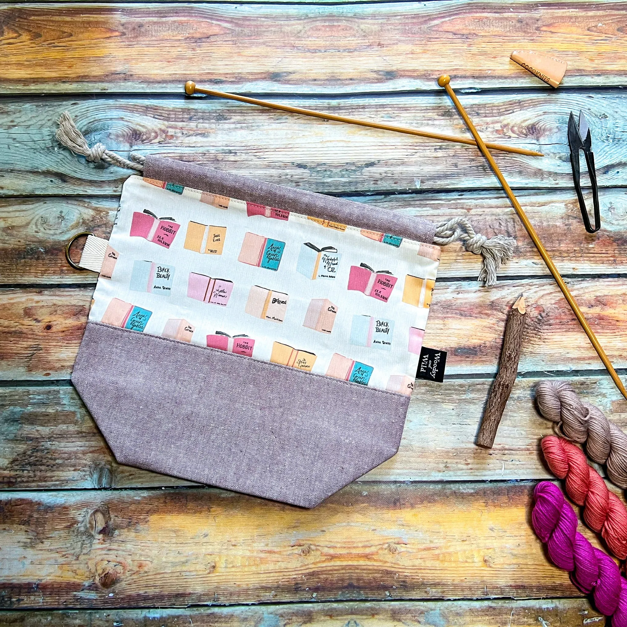 "Books"- Knitting Project Bag- Ready to Ship
