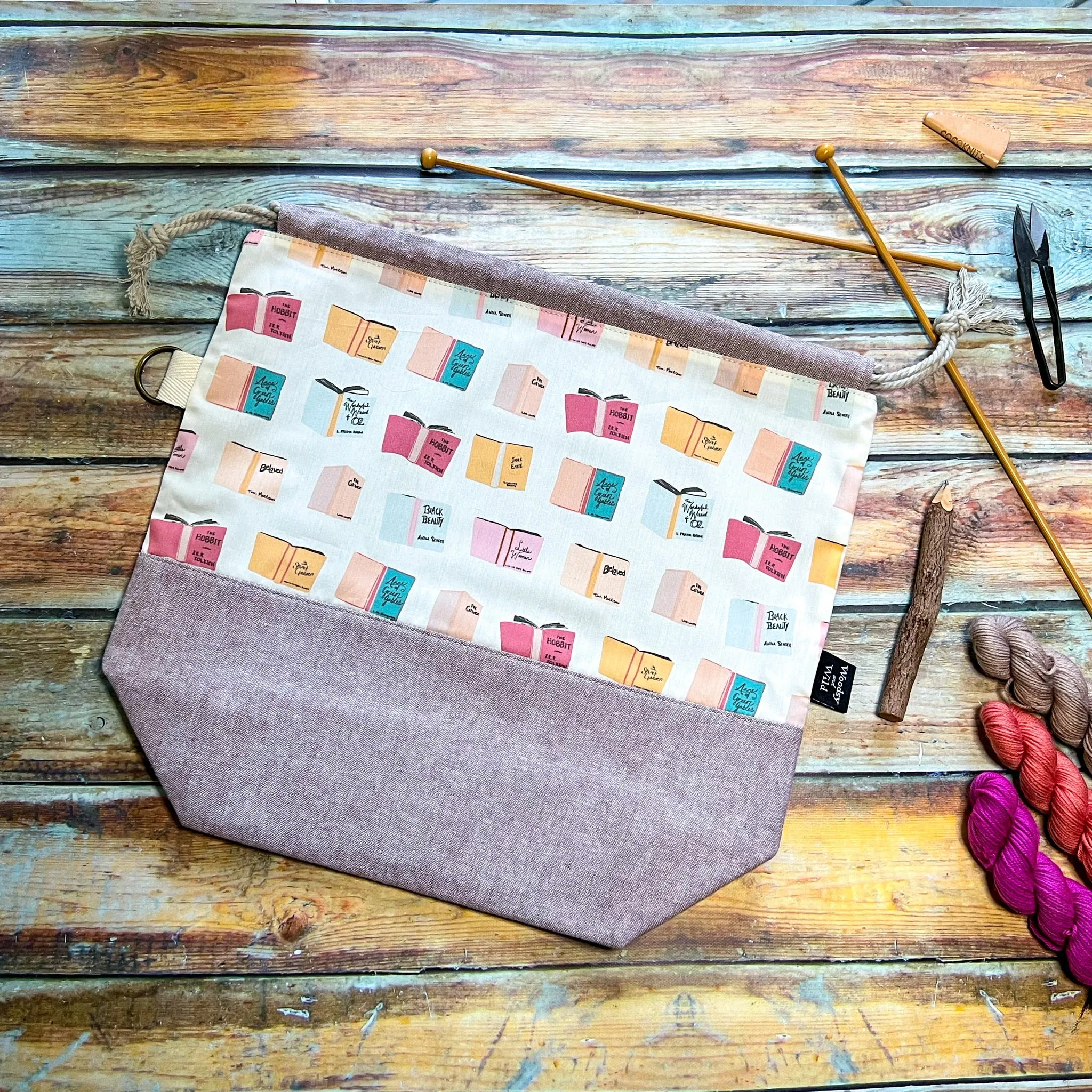 "Books"- Knitting Project Bag- Ready to Ship