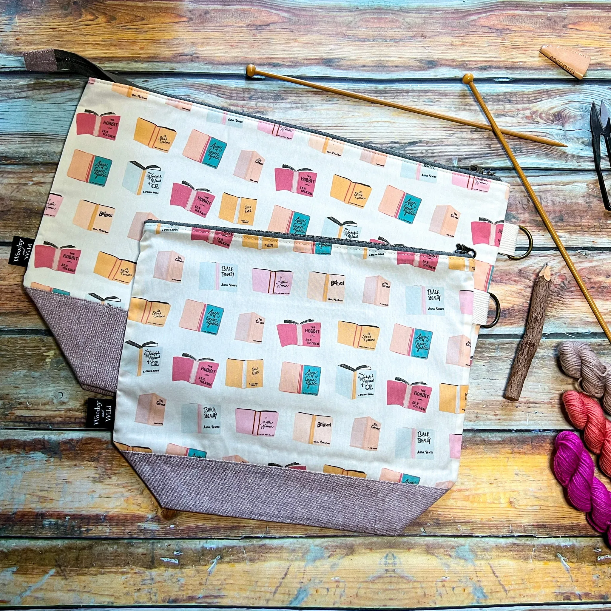 "Books"- Knitting Project Bag- Ready to Ship