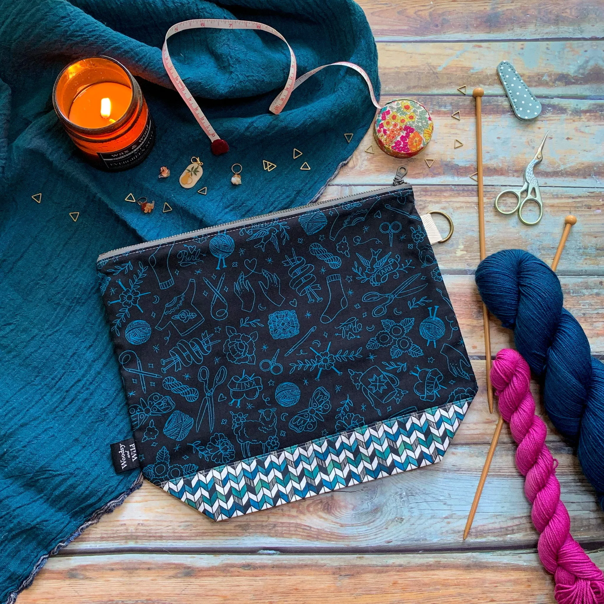 "Knit Night"- Knitting Project Bag- Ready to Ship