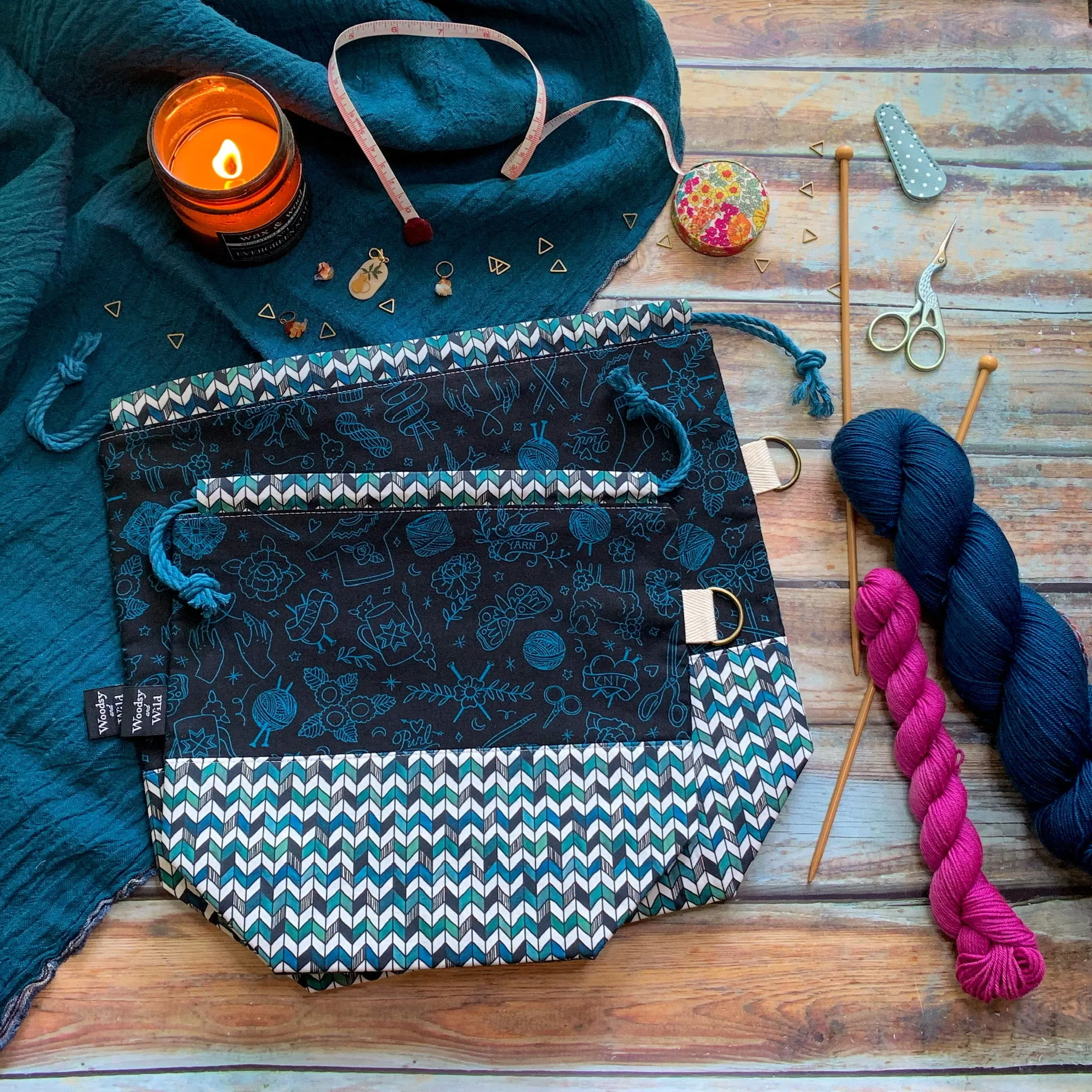 "Knit Night"- Knitting Project Bag- Ready to Ship
