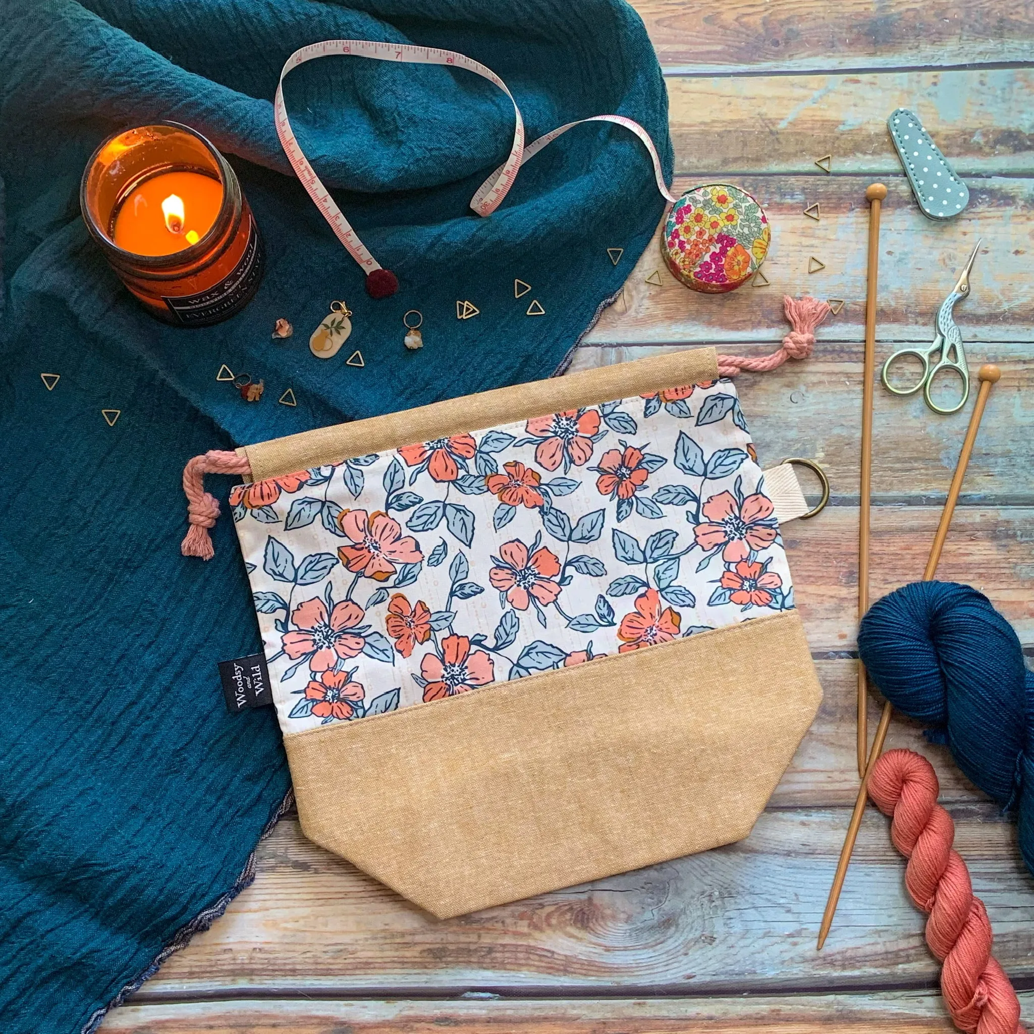 "Magnolia"- Knitting Project Bag- Ready to Ship