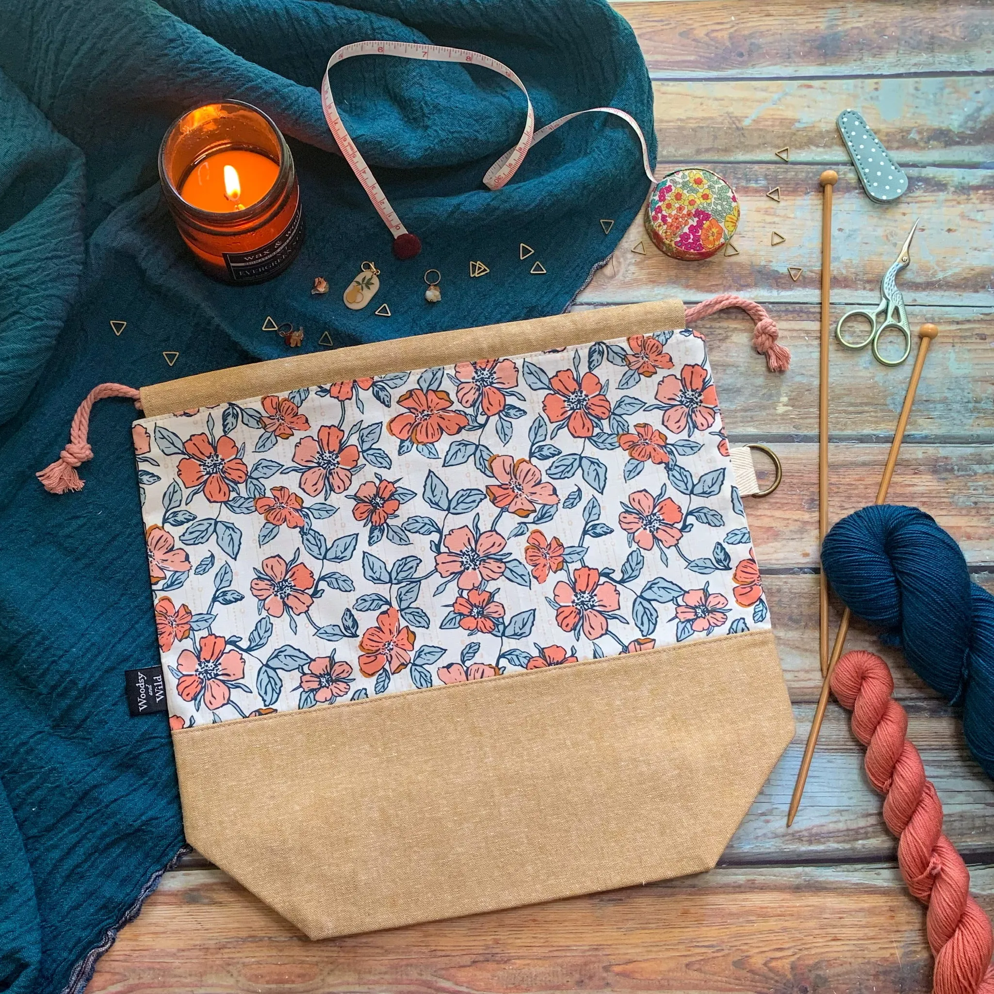 "Magnolia"- Knitting Project Bag- Ready to Ship