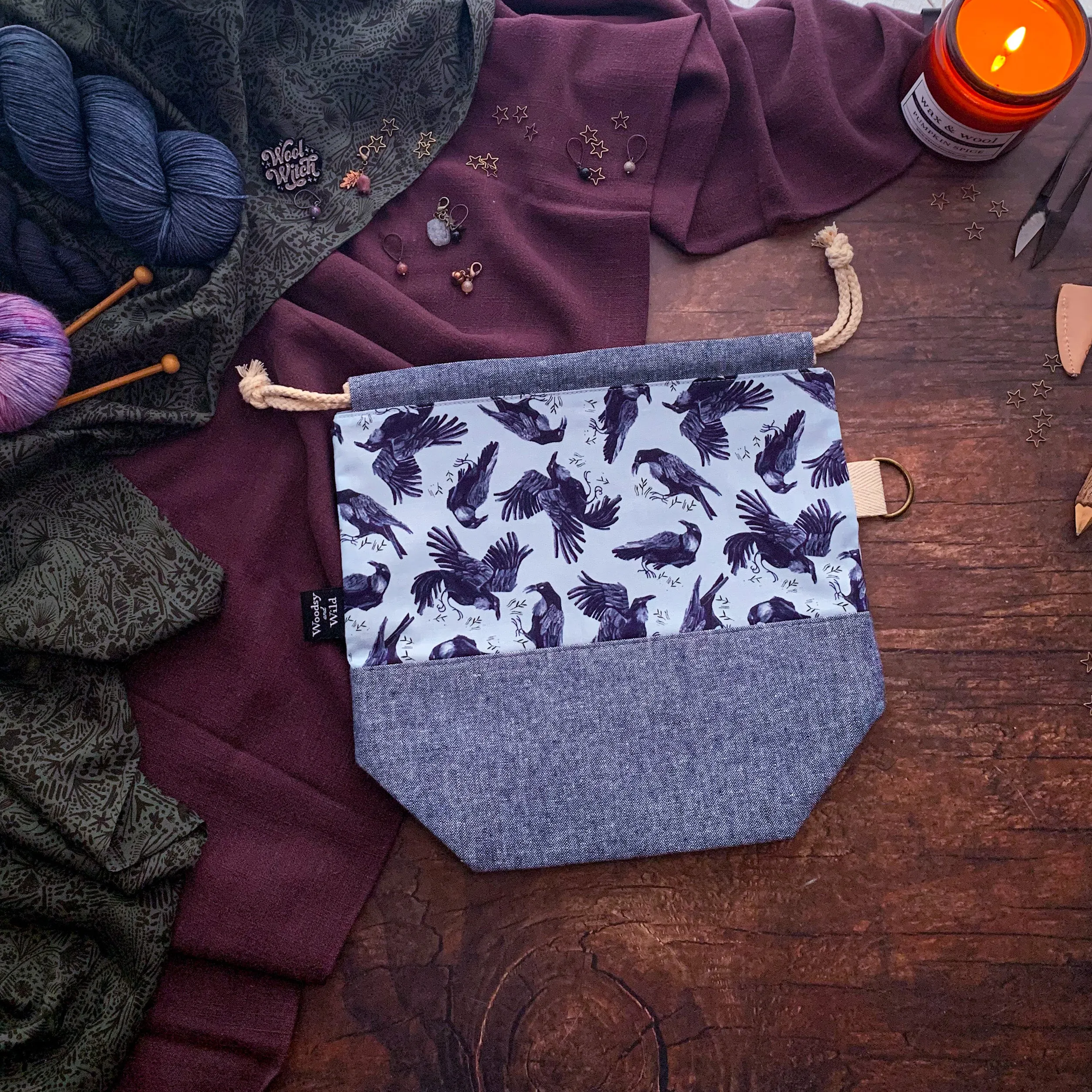 "Ravens"- Knitting Project Bag- Ready to Ship