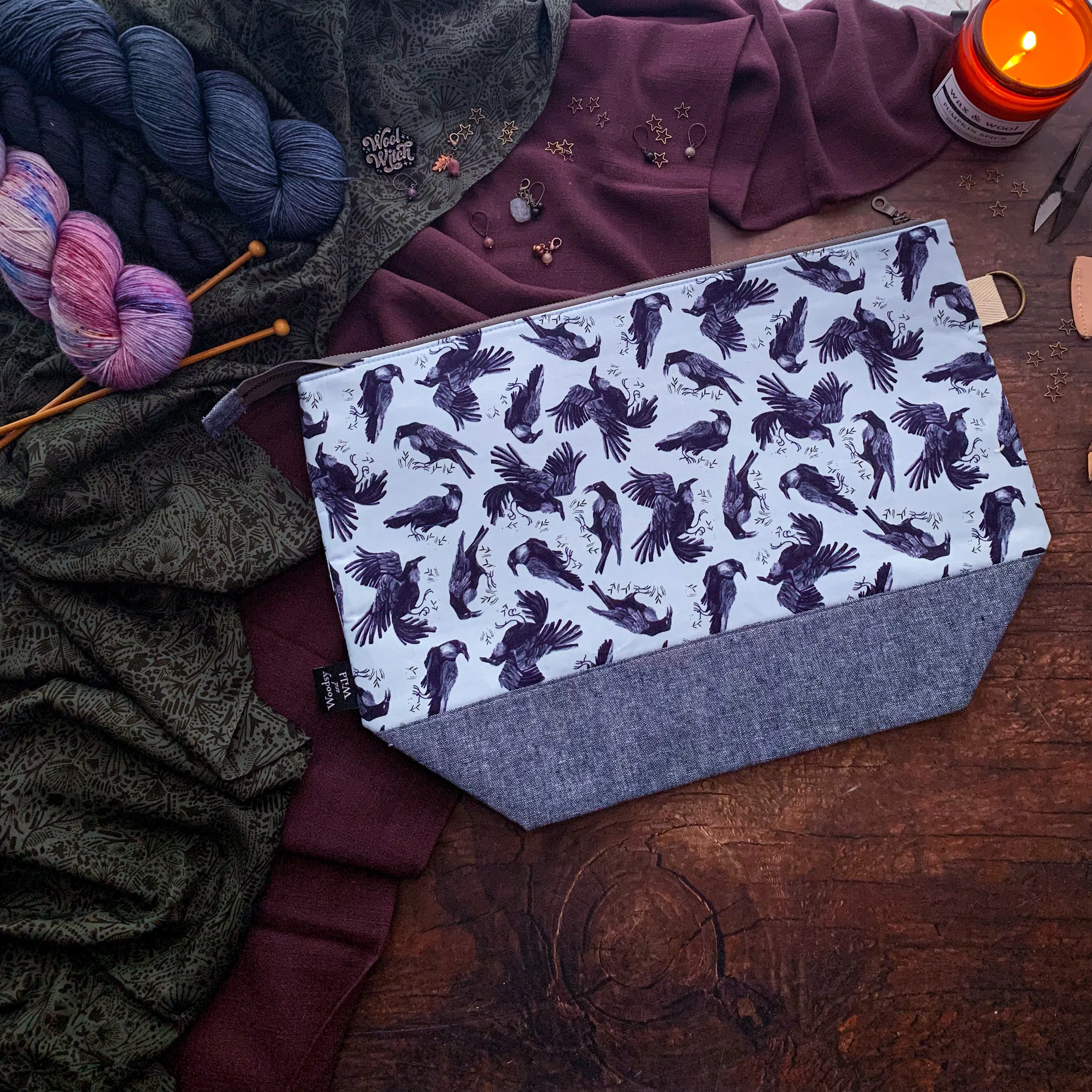 "Ravens"- Knitting Project Bag- Ready to Ship
