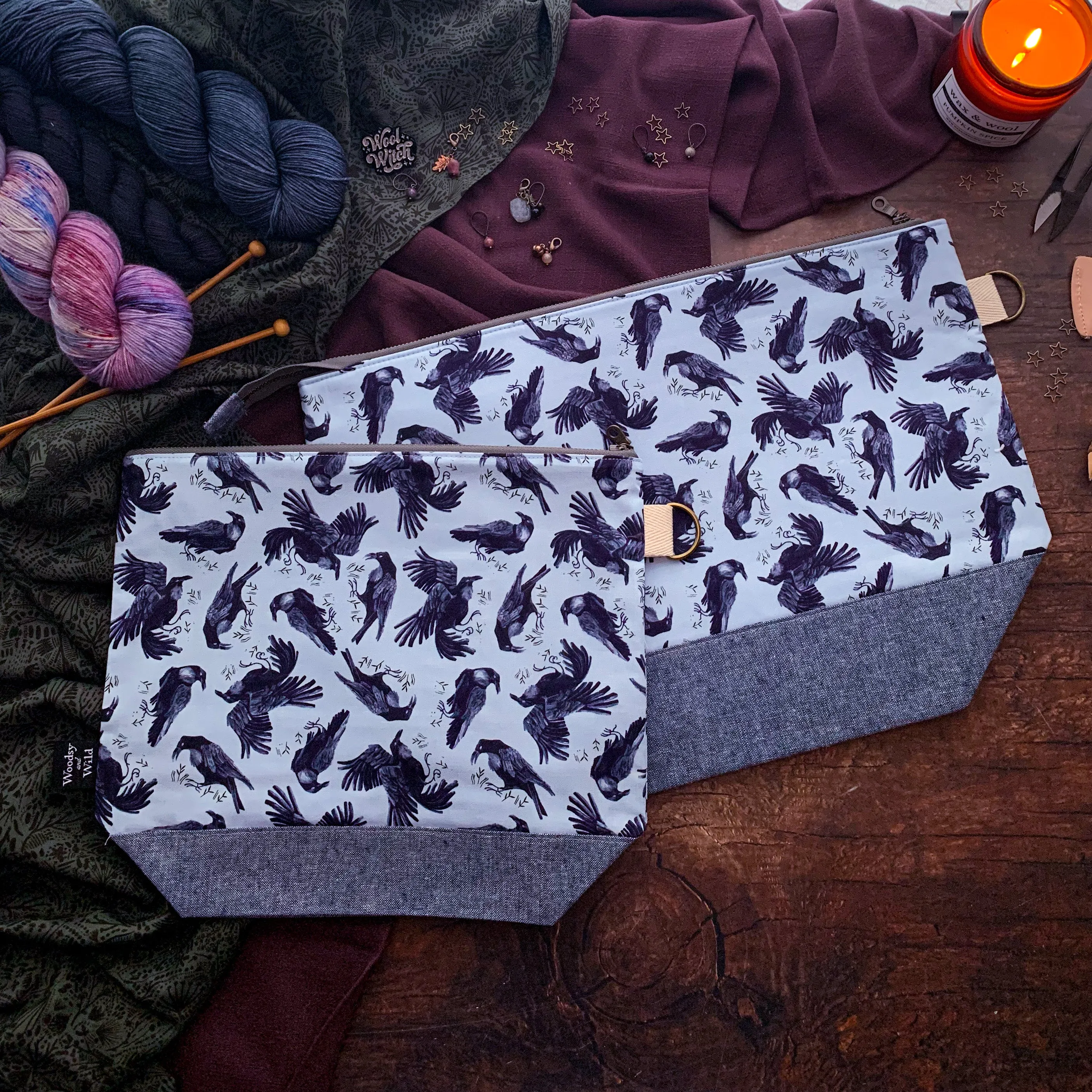 "Ravens"- Knitting Project Bag- Ready to Ship