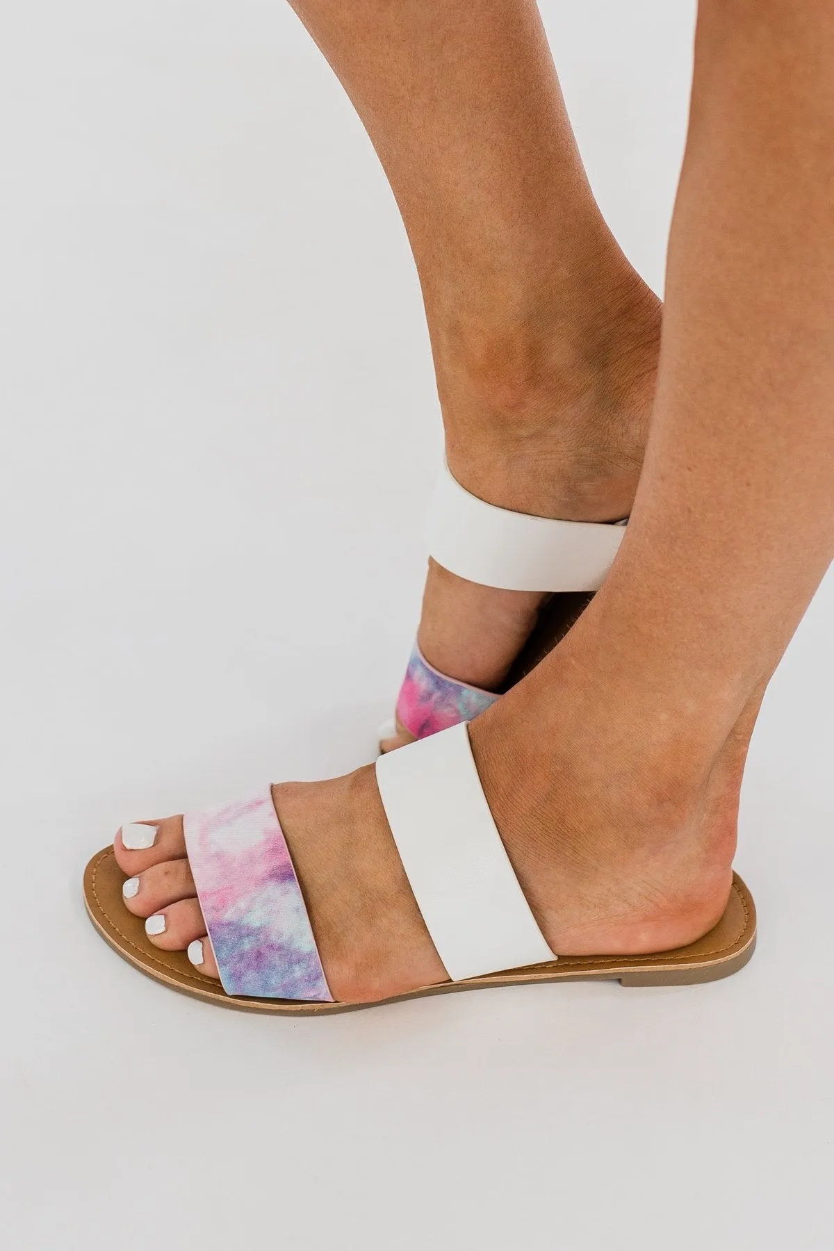 Qupid Athena Sandals- Pink Tie Dye