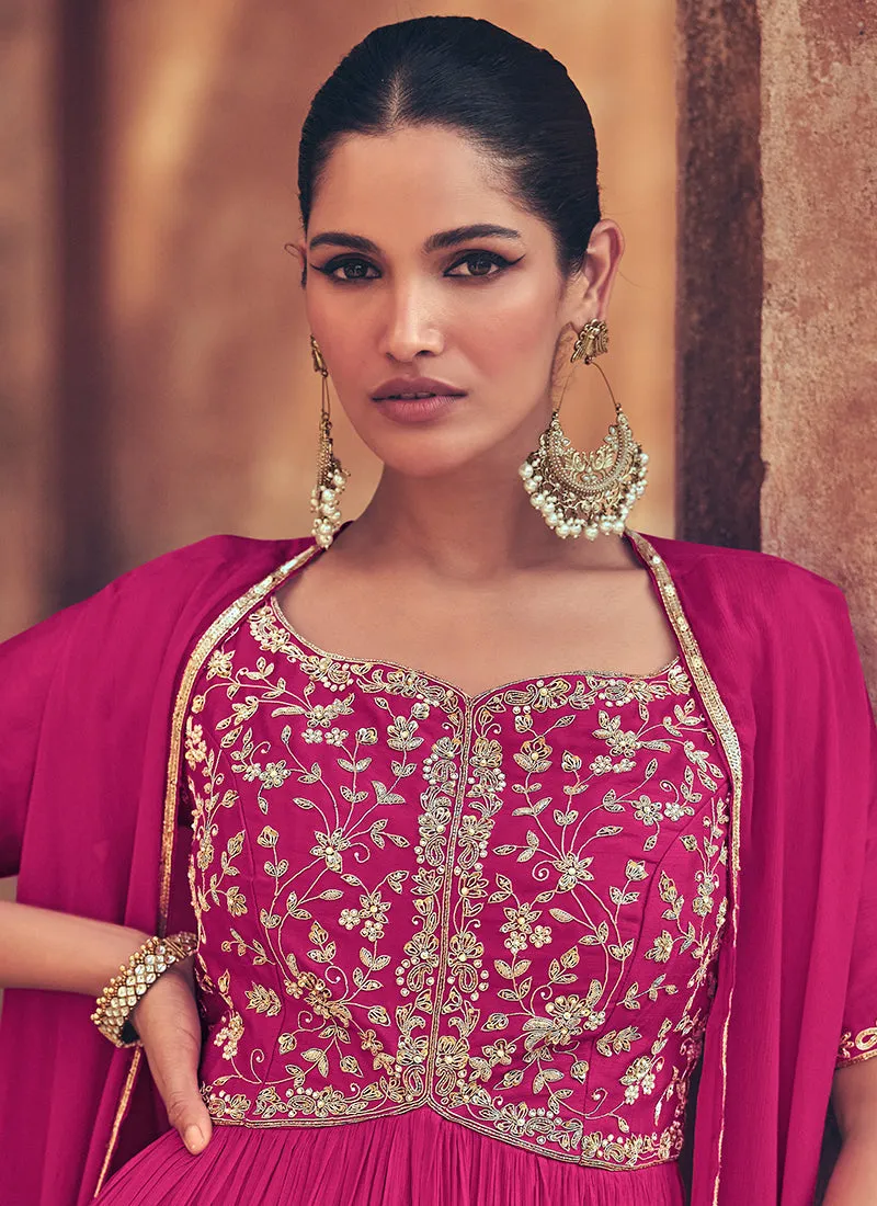 Rani Pink Embroidery Jacket Style Anarkali Dress