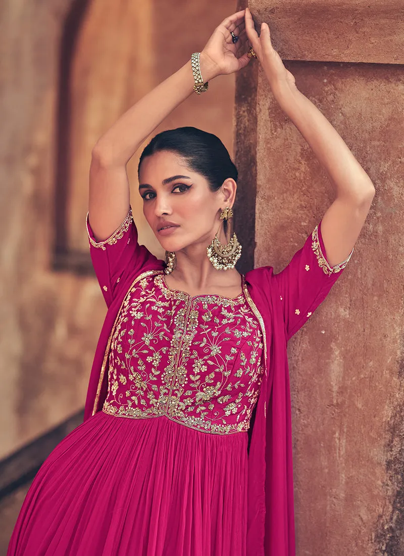 Rani Pink Embroidery Jacket Style Anarkali Dress