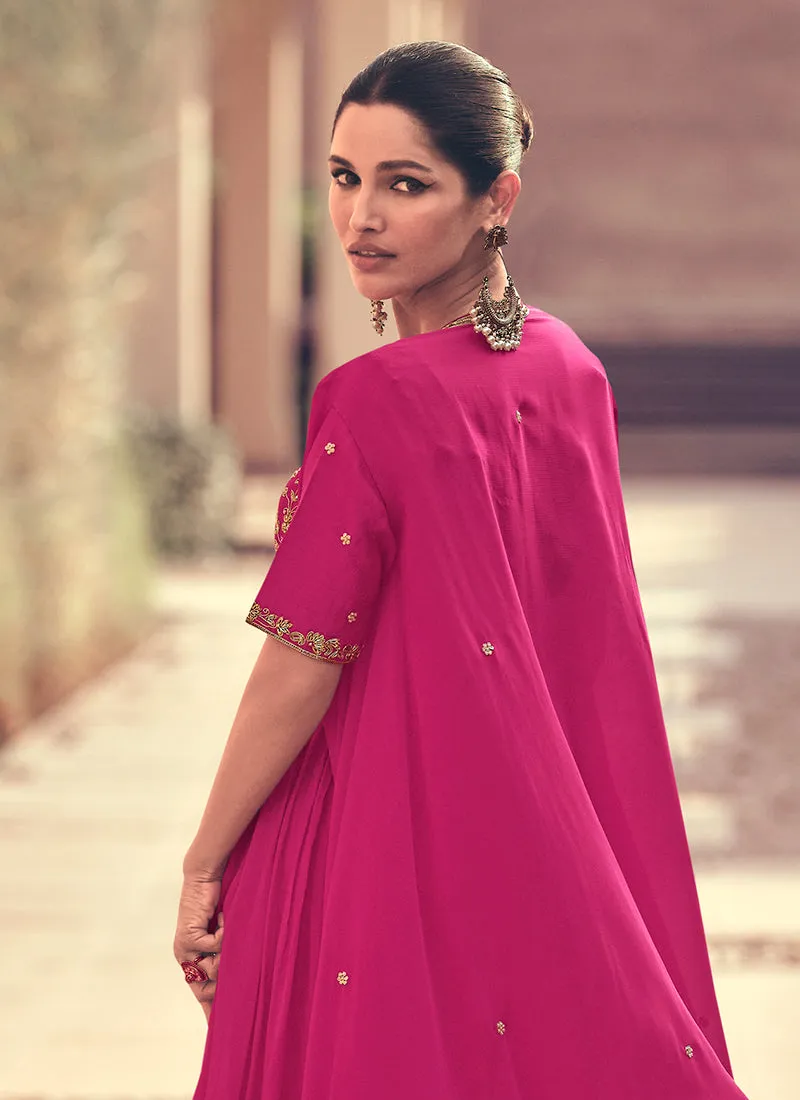 Rani Pink Embroidery Jacket Style Anarkali Dress