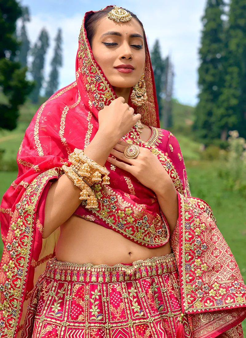 Rani Pink Multi Embroidery Wedding Lehenga Choli