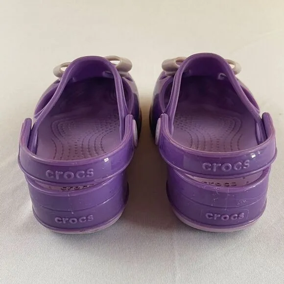 RARE Crocs Carlie Mary‎ Jane Bow Toddler Baby Girl Size 8 Purple Sandals Shoes