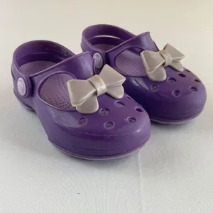 RARE Crocs Carlie Mary‎ Jane Bow Toddler Baby Girl Size 8 Purple Sandals Shoes