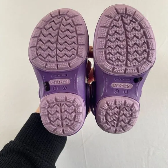 RARE Crocs Carlie Mary‎ Jane Bow Toddler Baby Girl Size 8 Purple Sandals Shoes