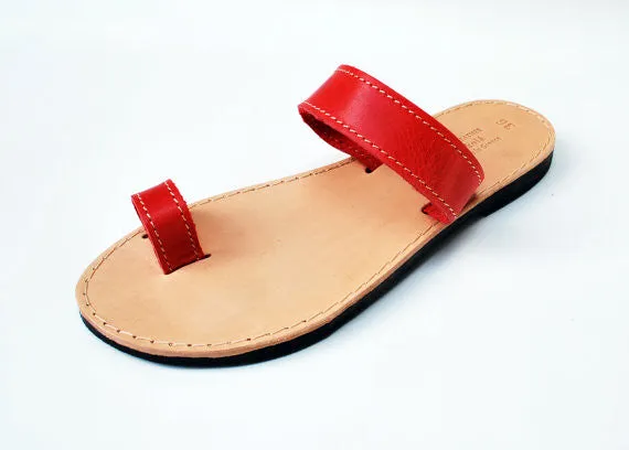 Red bohemian toe ring sandals