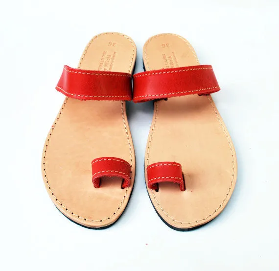 Red bohemian toe ring sandals