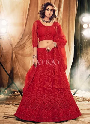 Red Designer Embroidery Wedding Lehenga Choli