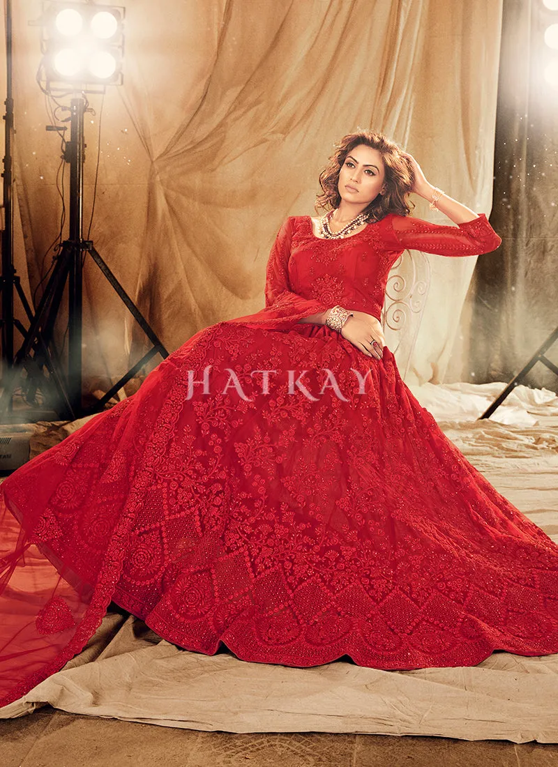 Red Designer Embroidery Wedding Lehenga Choli