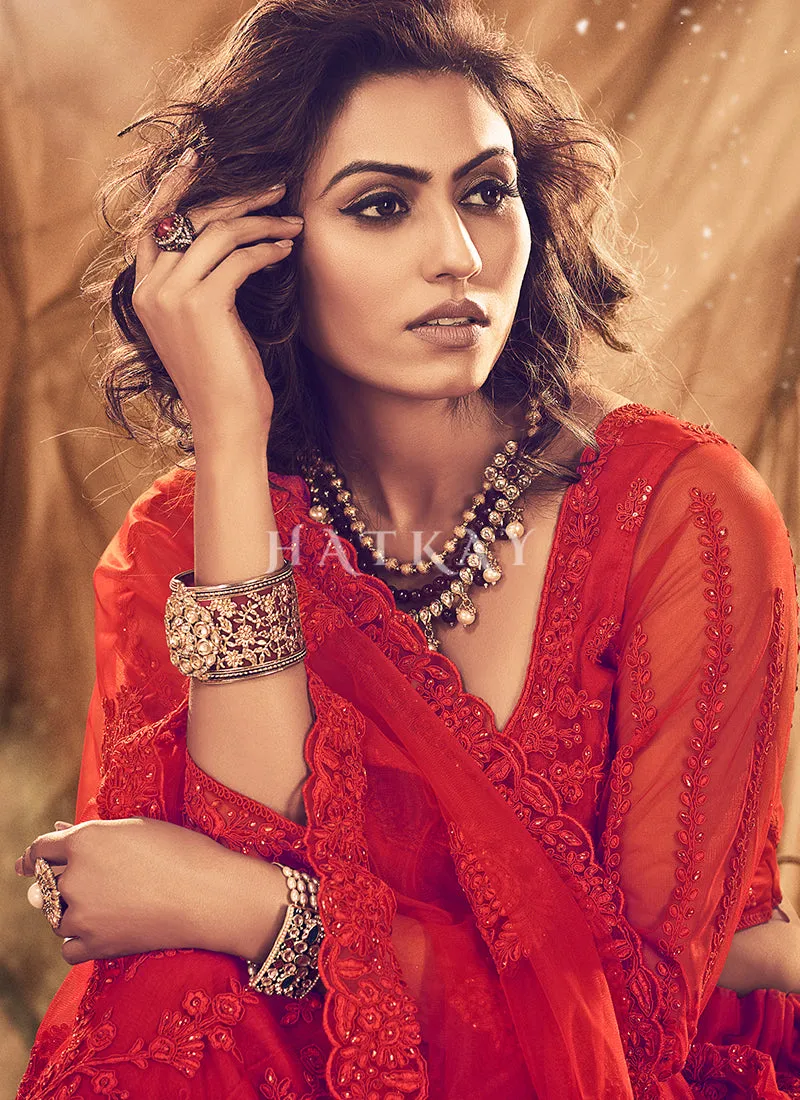 Red Designer Embroidery Wedding Lehenga Choli
