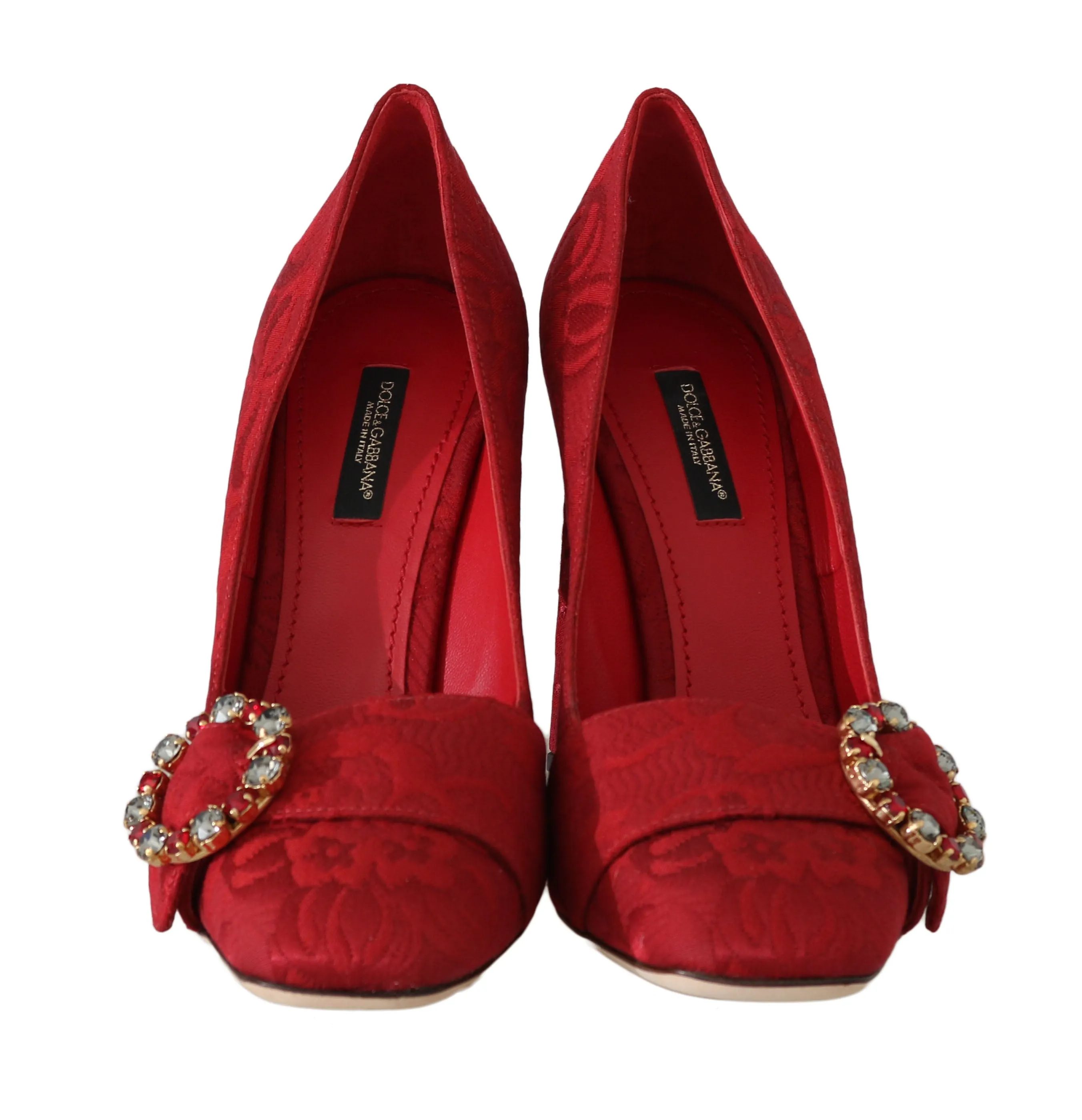 Red Jacquard Floral Crystal Pumps