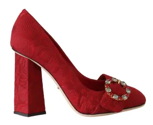 Red Jacquard Floral Crystal Pumps