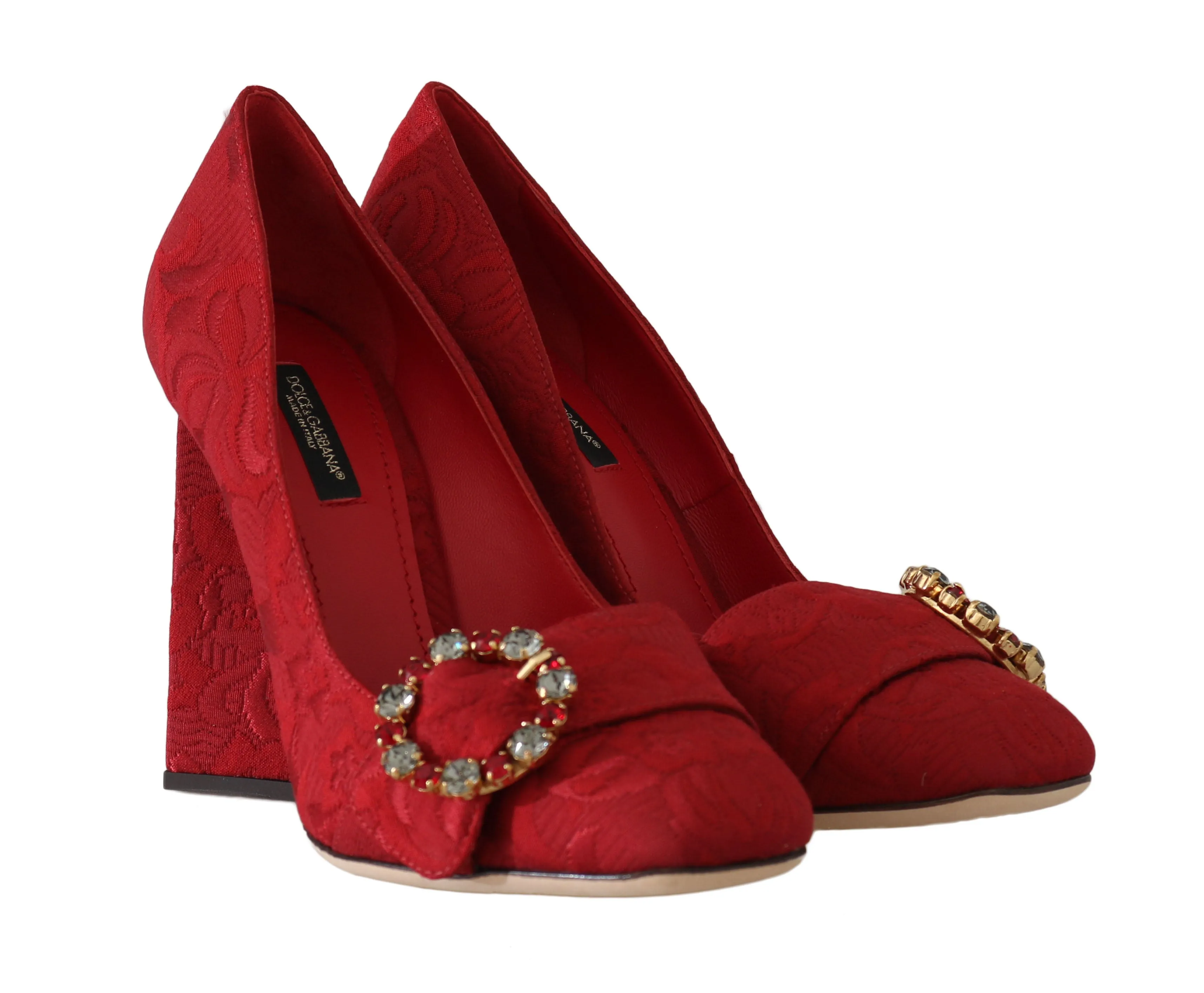 Red Jacquard Floral Crystal Pumps