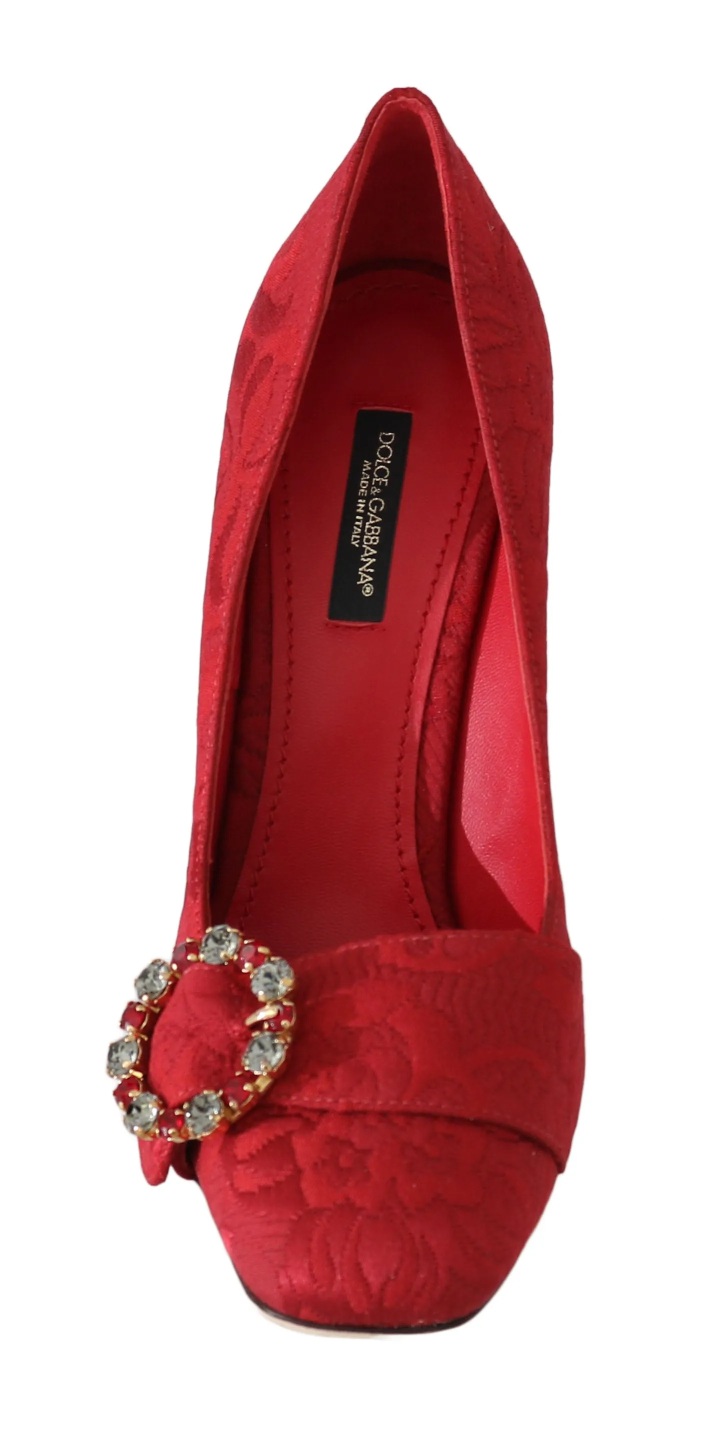 Red Jacquard Floral Crystal Pumps