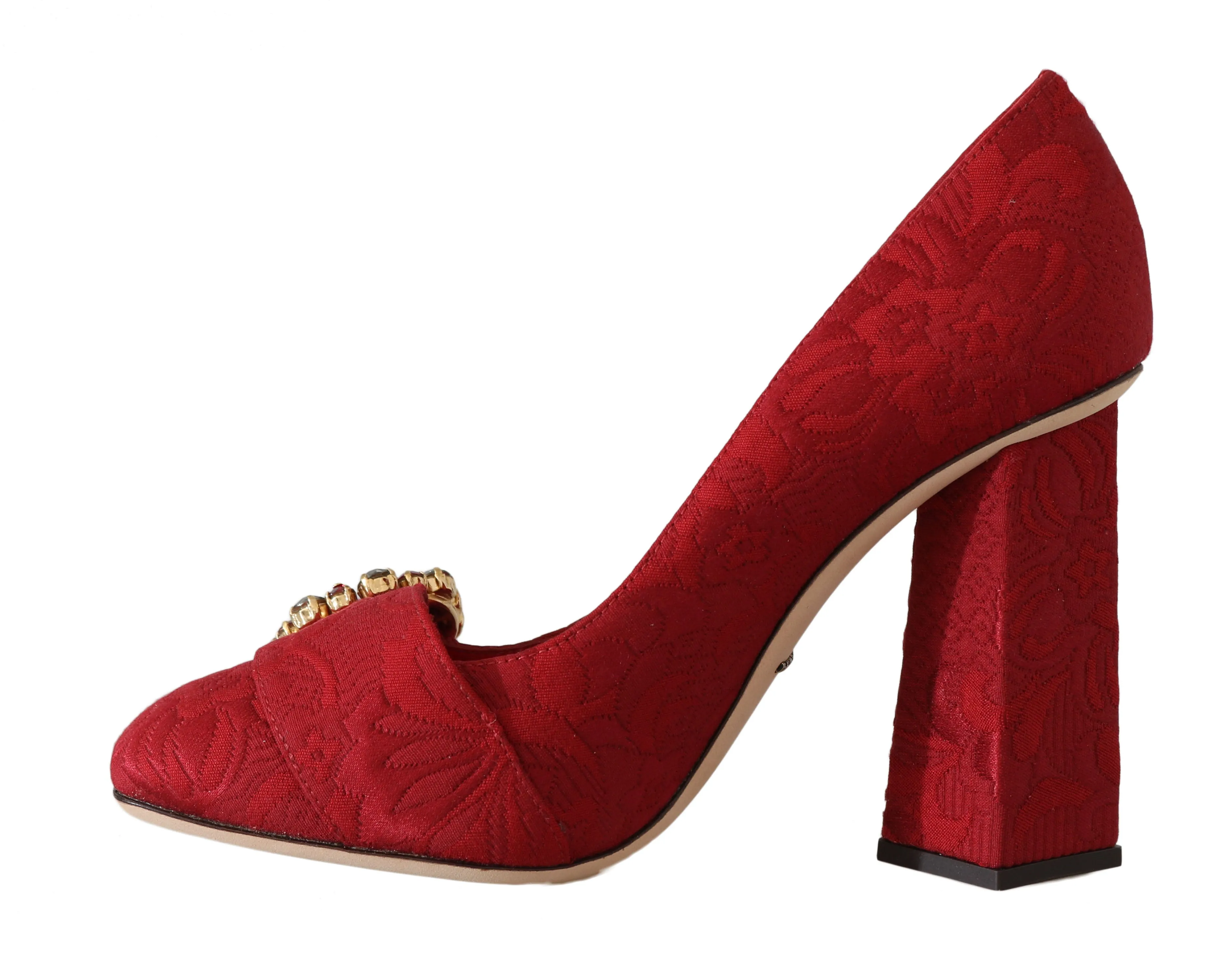 Red Jacquard Floral Crystal Pumps