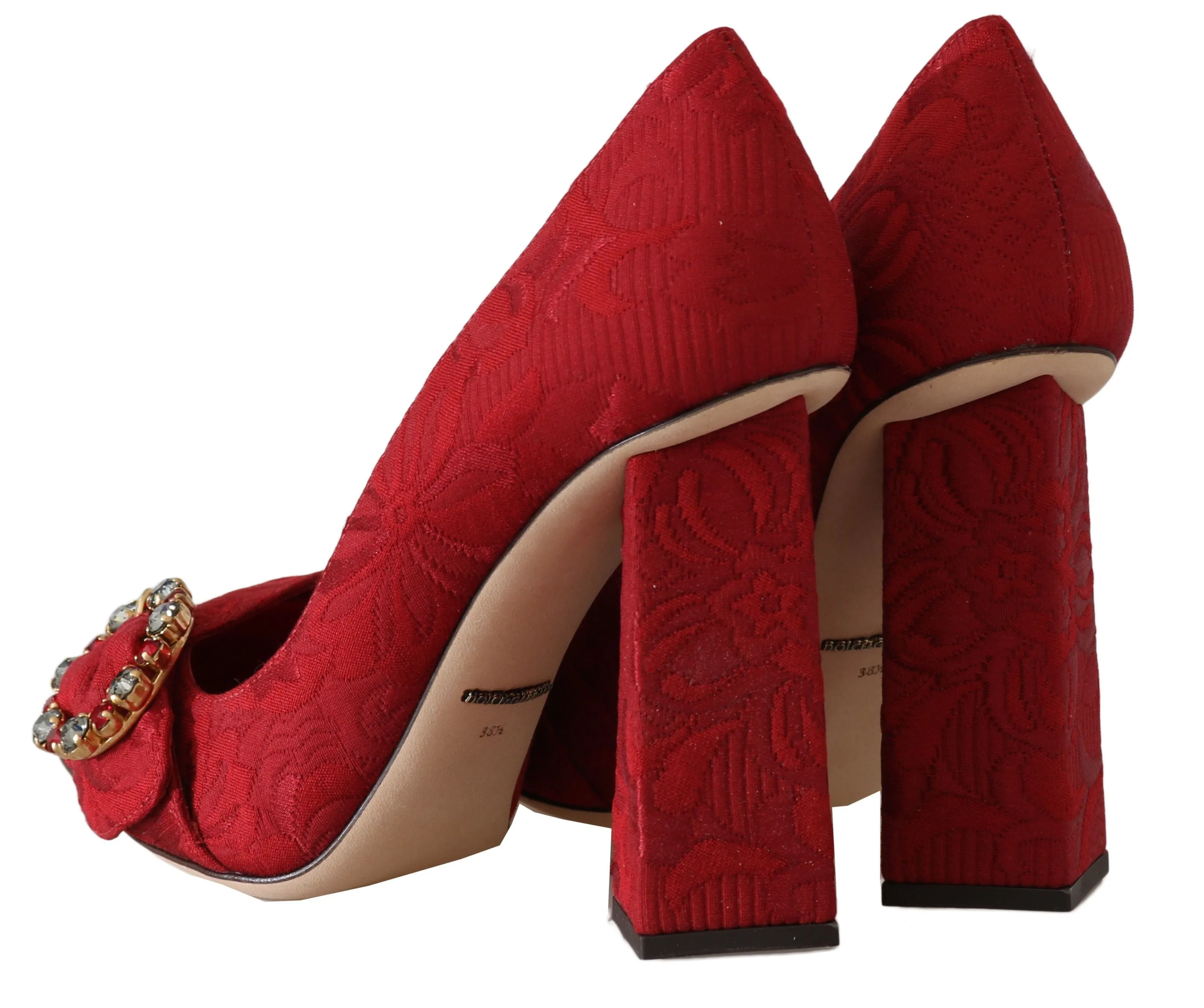 Red Jacquard Floral Crystal Pumps