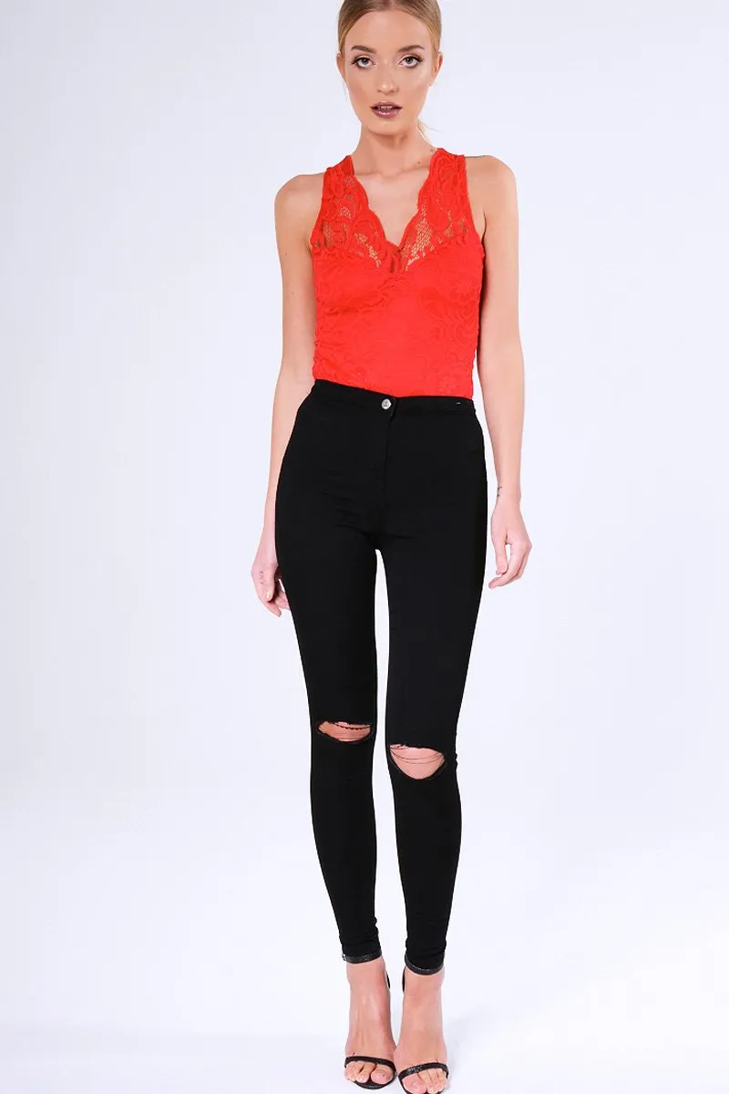 Red Lace Bodysuit - Aubrey