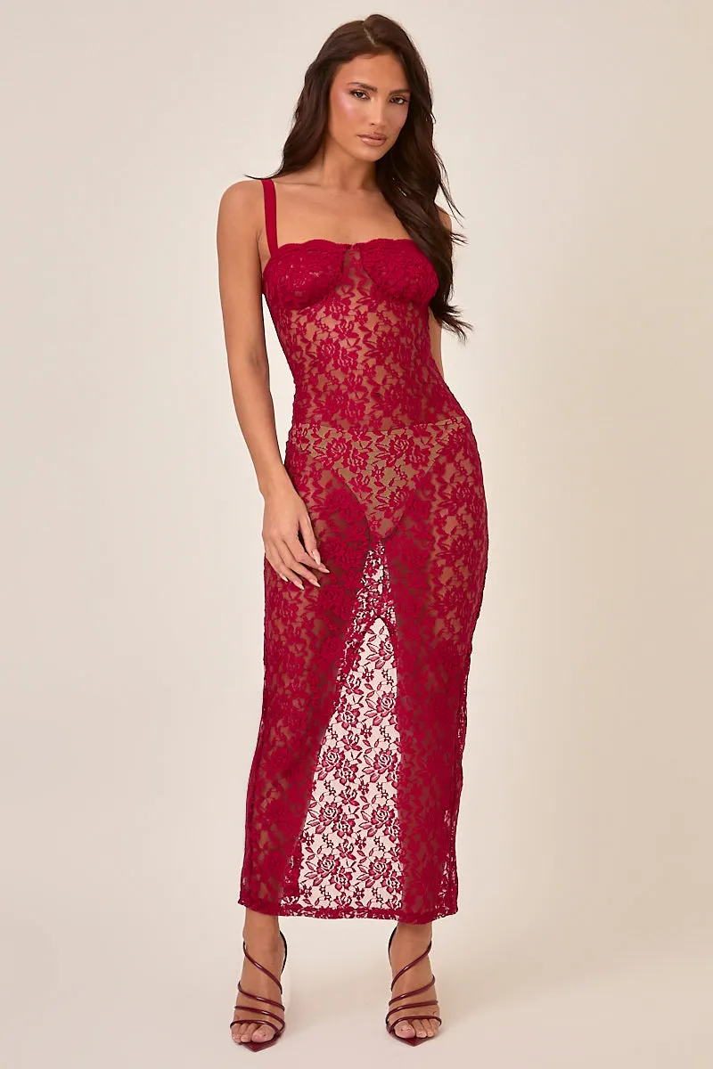 Red Lace Sheer Maxi Dress - Atlanta