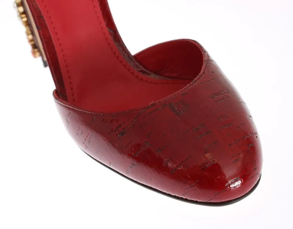 Red Leather Floral Crystal Shoes