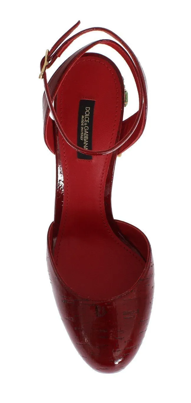 Red Leather Floral Crystal Shoes